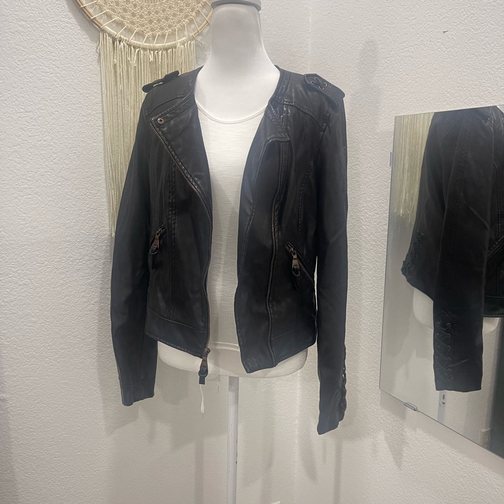 Express Black Vegan Faux Leather Moto Jacket Sz S